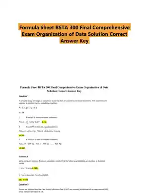 Formula Sheet BSTA 300 Final Comprehensive Exam Organization of Data Solution Correct Answer Key