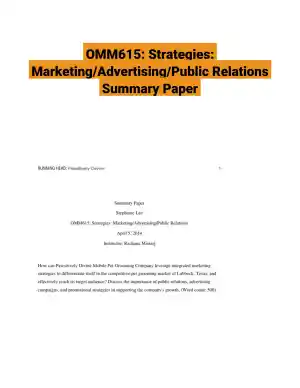 OMM615: Strategies: Marketing/Advertising/Public Relations Summary Paper