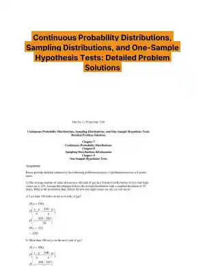 Continuous Probability Distributions, Sampling Distributions, and One-Sample Hypothesis Tests: Detailed Problem Solutions