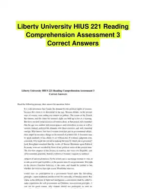Liberty University HIUS 221 Reading Comprehension Assessment 3 Correct Answers