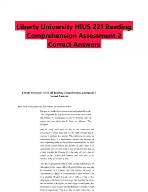 Liberty University HIUS 221 Reading Comprehension Assessment 2 Correct Answers