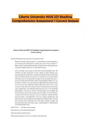 Liberty University HIUS 221 Reading Comprehension Assessment 1 Correct Answer