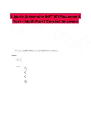Liberty University INFT 101 Placement Test - Math Part 1 Correct Answers