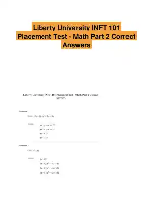 Liberty University INFT 101 Placement Test - Math Part 2 Correct Answers