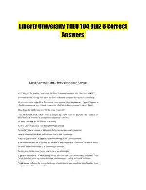 Liberty University THEO 104 Quiz 6 Correct Answers