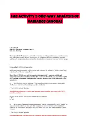 Lab Activity 9 One-Way Analysis of Variance (ANOVA)
