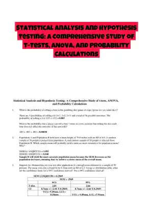 Statistical Analysis and Hypothesis Testing: A Comprehensive Study of t-tests, ANOVA, and Probability Calculations
