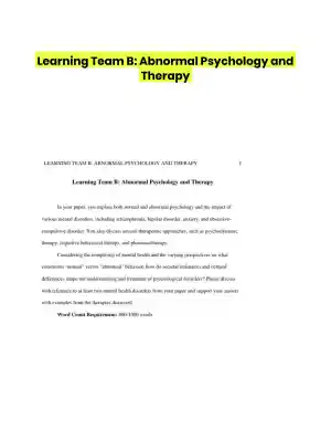 Learning Team B: Abnormal Psychology and Therapy
