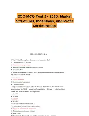 ECO MCQ Test 2 - 2015: Market Structures, Incentives, and Profit Maximization