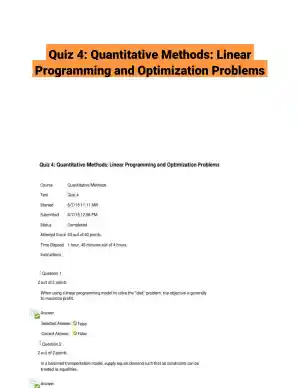 Quiz 4: Quantitative Methods: Linear Programming and Optimization Problems