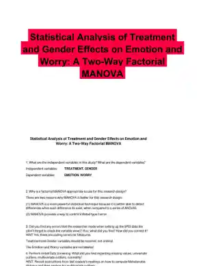 Statistical Analysis of Treatment and Gender Effects on Emotion and Worry: A Two-Way Factorial MANOVA