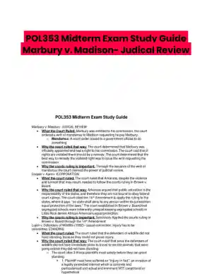 POL353 Midterm Exam Study Guide Marbury v. Madison- Judical Review