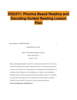 EDU371: Phonics Based Reading and Decoding Guided Reading Lesson Plan