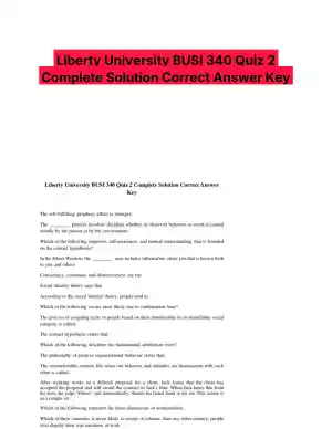 Liberty University BUSI 340 Quiz 2 Complete Solution Correct Answer Key