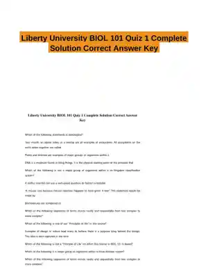 Liberty University BIOL 101 Quiz 1 Complete Solution Correct Answer Key