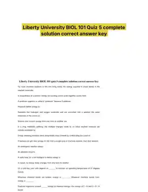 Liberty University BIOL 101 Quiz 5 complete solution correct answer key