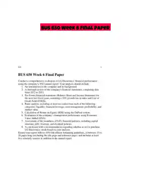 BUS 650 Week 6 Final Paper
