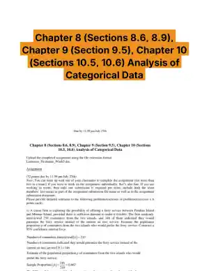 Chapter 8 (Sections 8.6, 8.9), Chapter 9 (Section 9.5), Chapter 10 (Sections 10.5, 10.6) Analysis of Categorical Data