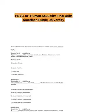 PSYC 101 Human Sexuality Final Quiz American Public University