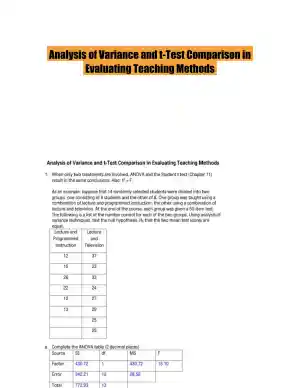 Analysis of Variance and t-Test Comparison in Evaluating Teaching Methods