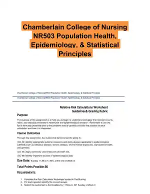 Chamberlain College of Nursing NR503 Population Health, Epidemiology, & Statistical Principles