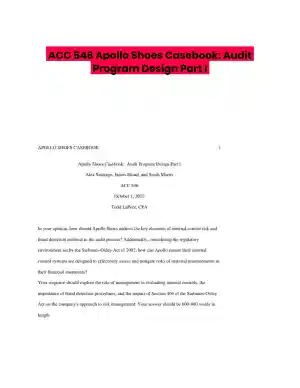ACC 546 Apollo Shoes Casebook: Audit Program Design Part I