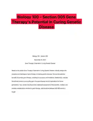 Biology 100 � Section 005 Gene Therapy�s Potential in Curing Genetic Disease