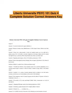 Liberty University PSYC 101 Quiz 4 Complete Solution Correct Answers Key