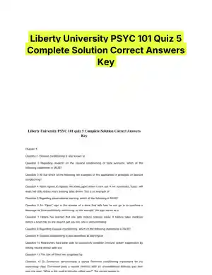 Liberty University PSYC 101 Quiz 5 Complete Solution Correct Answers Key