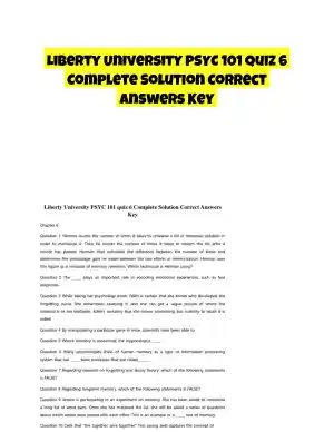 Liberty University PSYC 101 Quiz 6 Complete Solution Correct Answers Key