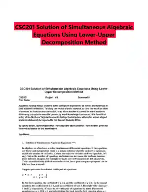 CSC201 Solution of Simultaneous Algebraic Equations Using Lower-Upper Decomposition Method