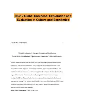 B6512 Global Business: Exploration and Evaluation of Culture and Economics