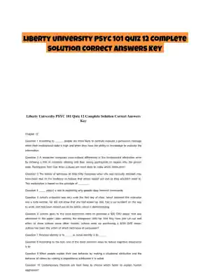 Liberty University PSYC 101 Quiz 12 Complete Solution Correct Answers Key