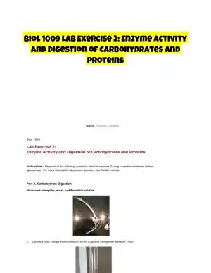 Biol 1009 Lab Exercise 2: Enzyme Activity and Digestion of Carbohydrates and Proteins