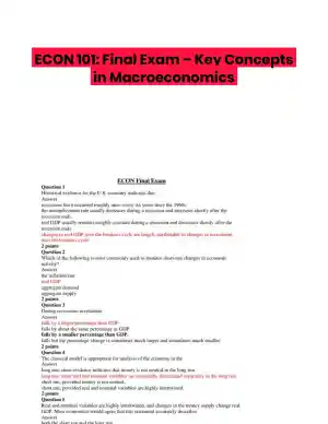ECON 101: Final Exam � Key Concepts in Macroeconomics