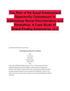 The Role of the Equal Employment Opportunity A Case Study of Shack-Findlay Automotive, LLC