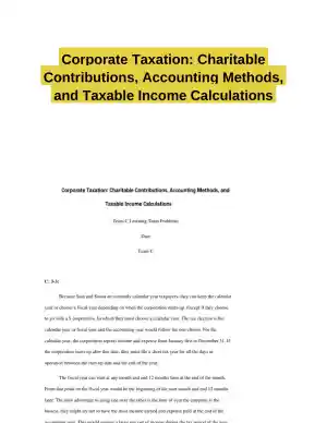 Corporate Taxation: Charitable Contributions, Accounting Methods, and Taxable Income Calculations