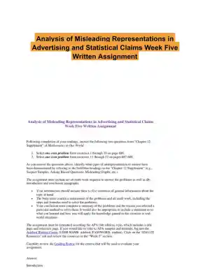 Analysis of Misleading Representations in Advertising and Statistical Claims Week Five Written Assignment