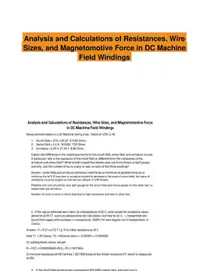 Analysis and Calculations of Resistances, Wire Sizes, and Magnetomotive Force in DC Machine Field Windings