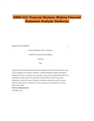 OMM 622: Financial Decision-Making Financial Statement Analysis: Starbucks