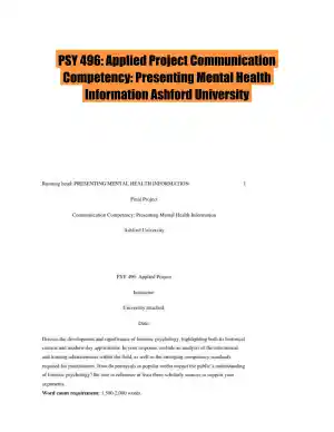 PSY 496: Applied Project Communication Competency: Presenting Mental Health Information Ashford University