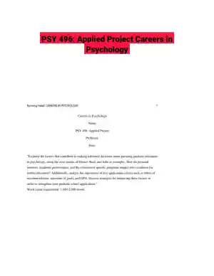 PSY 496: Applied Project Careers in Psychology