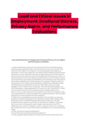 Legal and Ethical Issues in Employment: Emotional Distress, Privacy Rights, and Performance Evaluations