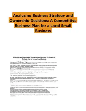 Analyzing Business Strategy and Ownership Decisions: A Competitive Business Plan for a Local Small Business