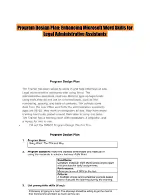 Program Design Plan: Enhancing Microsoft Word Skills for Legal Administrative Assistants