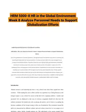 HRM 5000-8 HR in the Global Environment Week 8 Analyze Personnel Needs to Support Globalization Efforts