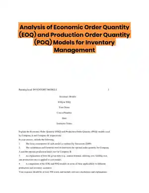Analysis of Economic Order Quantity (EOQ) and Production Order Quantity (POQ) Models for Inventory Management