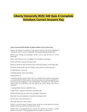 Liberty University BUSI 340 Quiz 4 Complete Solutions Correct Answers Key