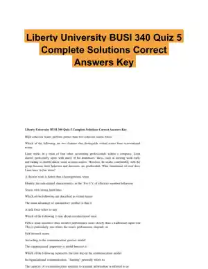 Liberty University BUSI 340 Quiz 5 Complete Solutions Correct Answers Key