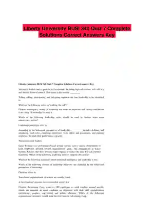 Liberty University BUSI 340 Quiz 7 Complete Solutions Correct Answers Key